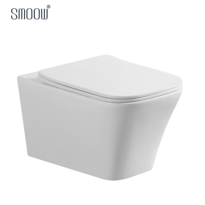 High quality ceramic white square  washdown rimless wall hung toilet