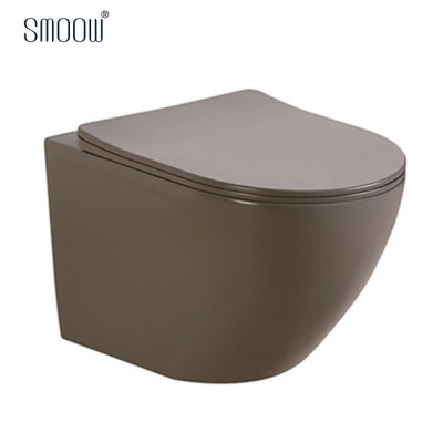 Design colored rimless washdown matt brown wall hung toilet bowl