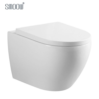 Manufactures European modern round washdown rimless P-trap wall-hung toilet set for home hotel bathroom